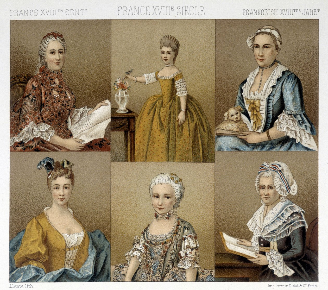 Franse vrouwelijke mode in de 18e eeuw. Illustratie in 