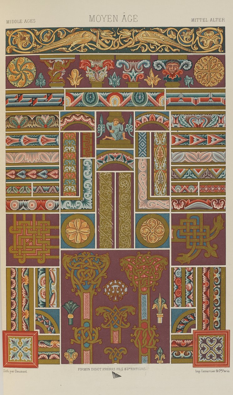 Middeleeuwen, plaat 40 uit Polychromatisch Ornament: Honderd Platen in Goud, Zilver en Kleuren, 1873 door Albert Charles August Racinet