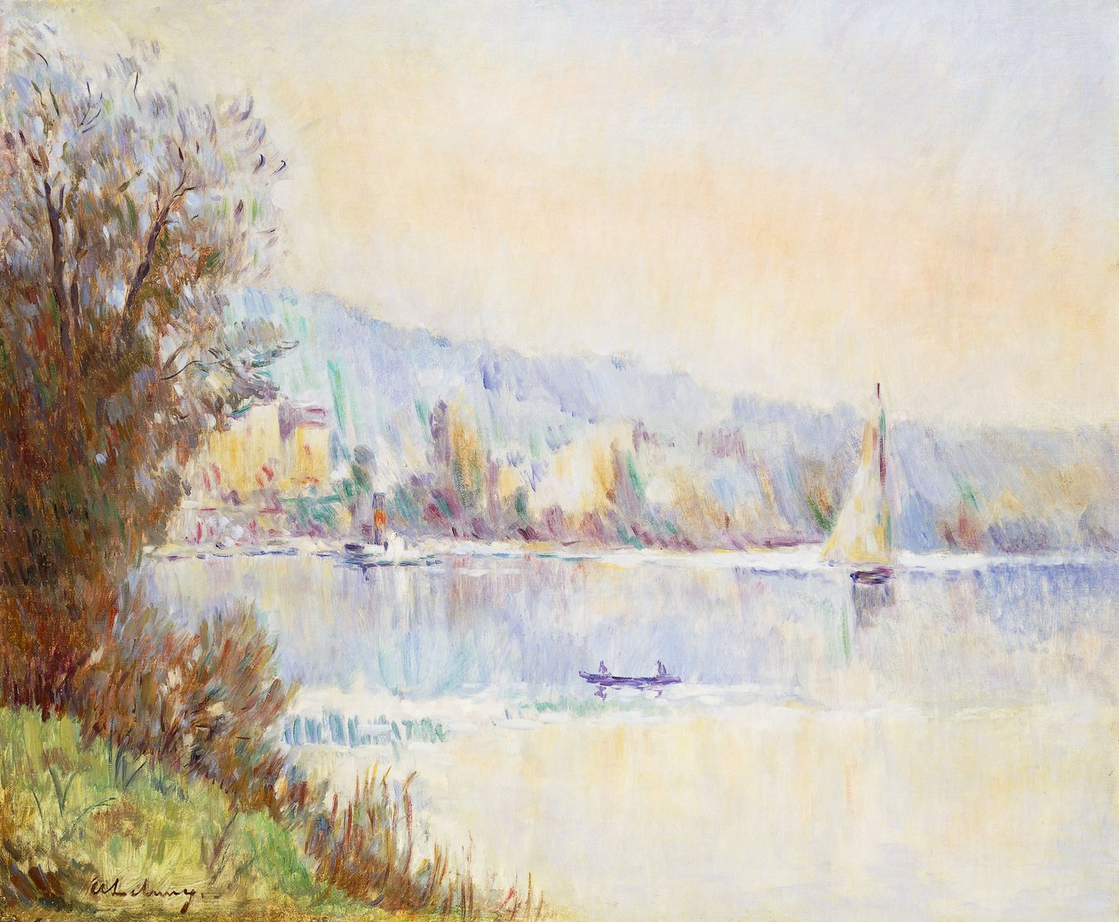 Boten op de Seine door Albert Charles Lebourg