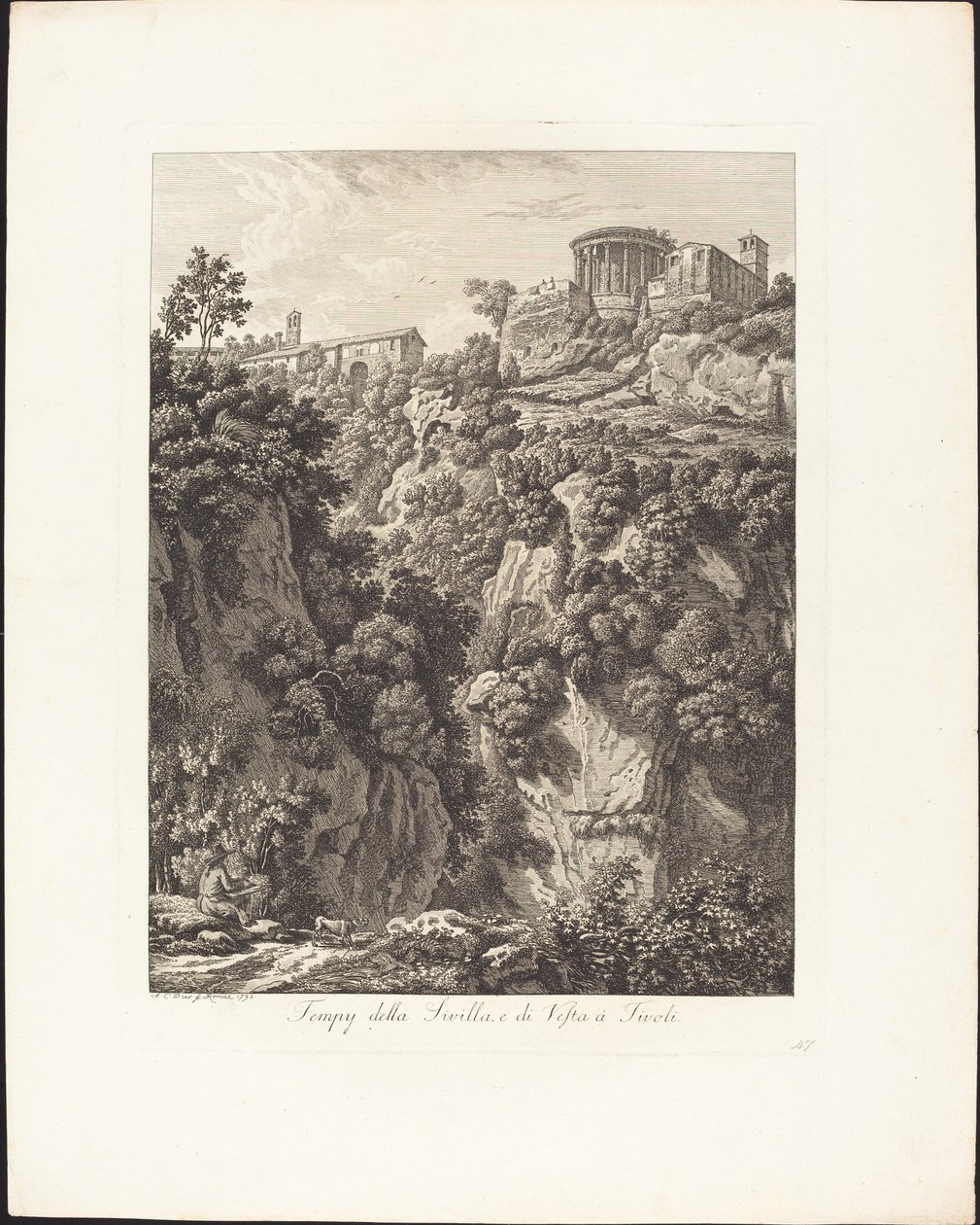 Tempel van Sibylle en Vesta in Tivoli door Albert Christoph Dies