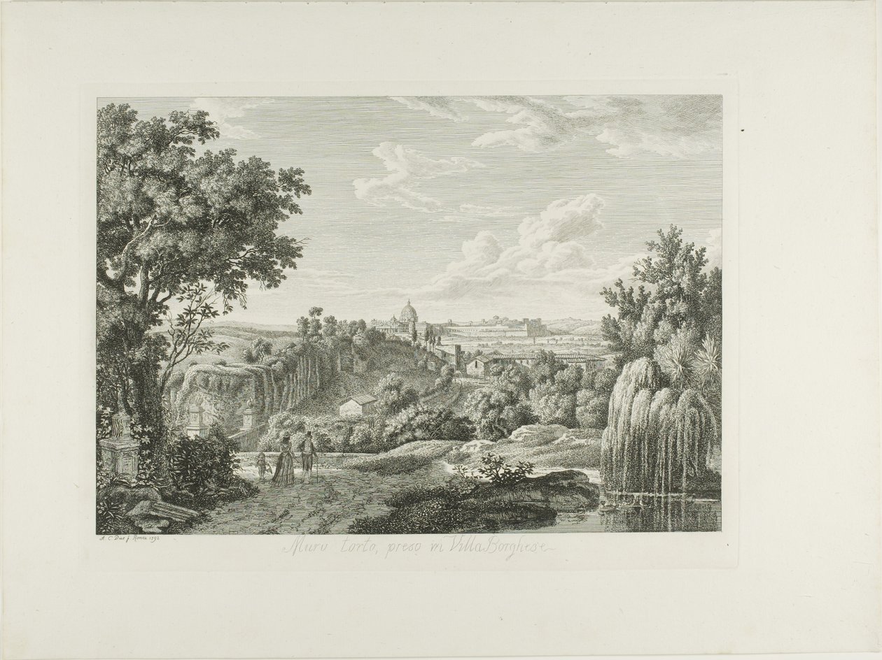 Uitzicht op de Kronkelige Muur in de Villa Borghese door Albert Christoph Dies