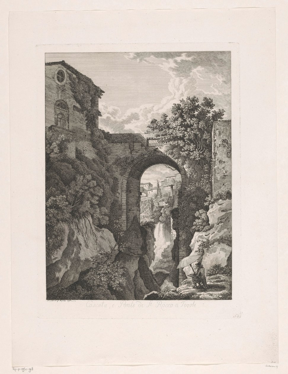 Waterval bij de San Rocco brug in Tivoli door Albert Christoph Dies