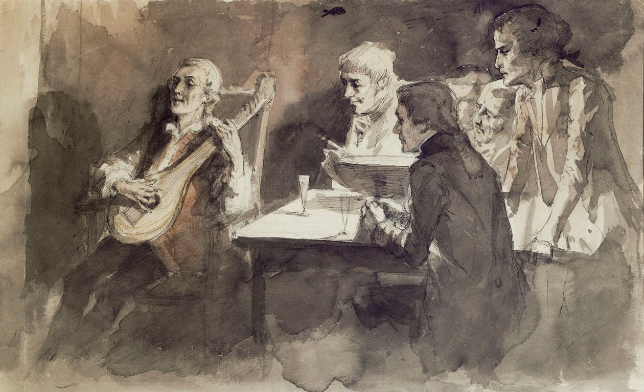 Bellman zingt voor de laatste keer voor zijn vrienden, studie door Albert Edelfelt