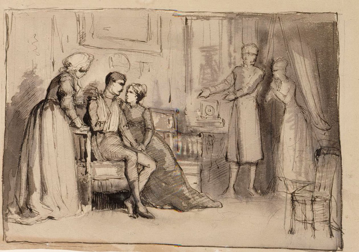 De terugkeer van de kapitein, compositiestudie. Illustraties voor *Julqvällen* (Kerstavond) van J. L. Runeberg door Albert Edelfelt