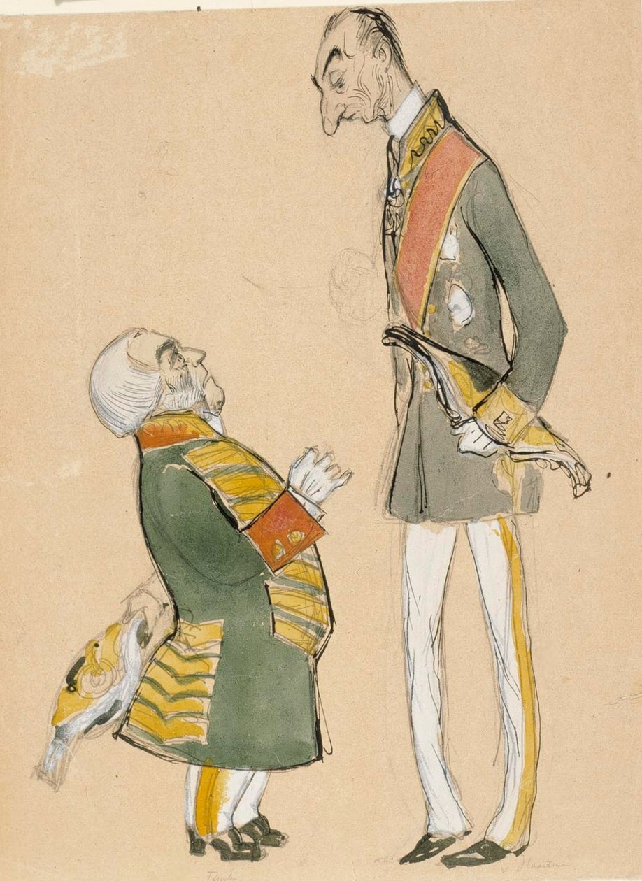 Karikatuur van von Haartman, voorzitter van de adel, en baron Taube door Albert Edelfelt