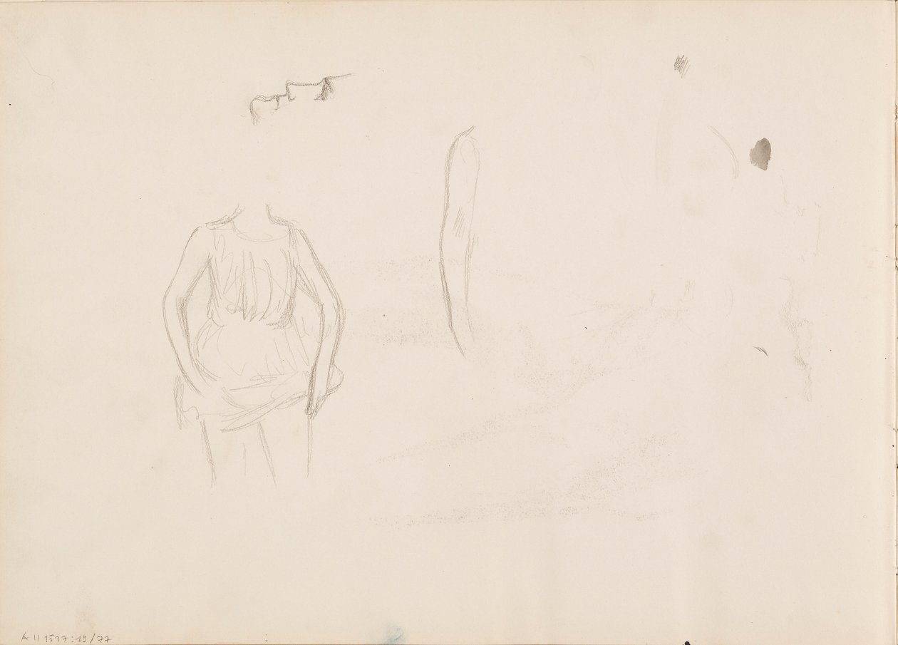 Vrouw tilt haar rok op, gezicht, arm door Albert Edelfelt