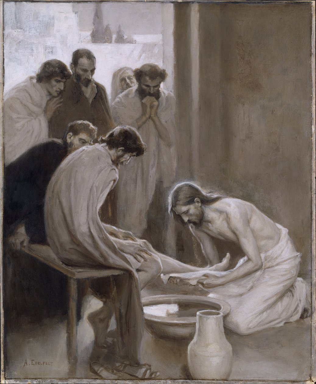 Jezus wast de voeten van zijn discipelen door Albert Edelfelt