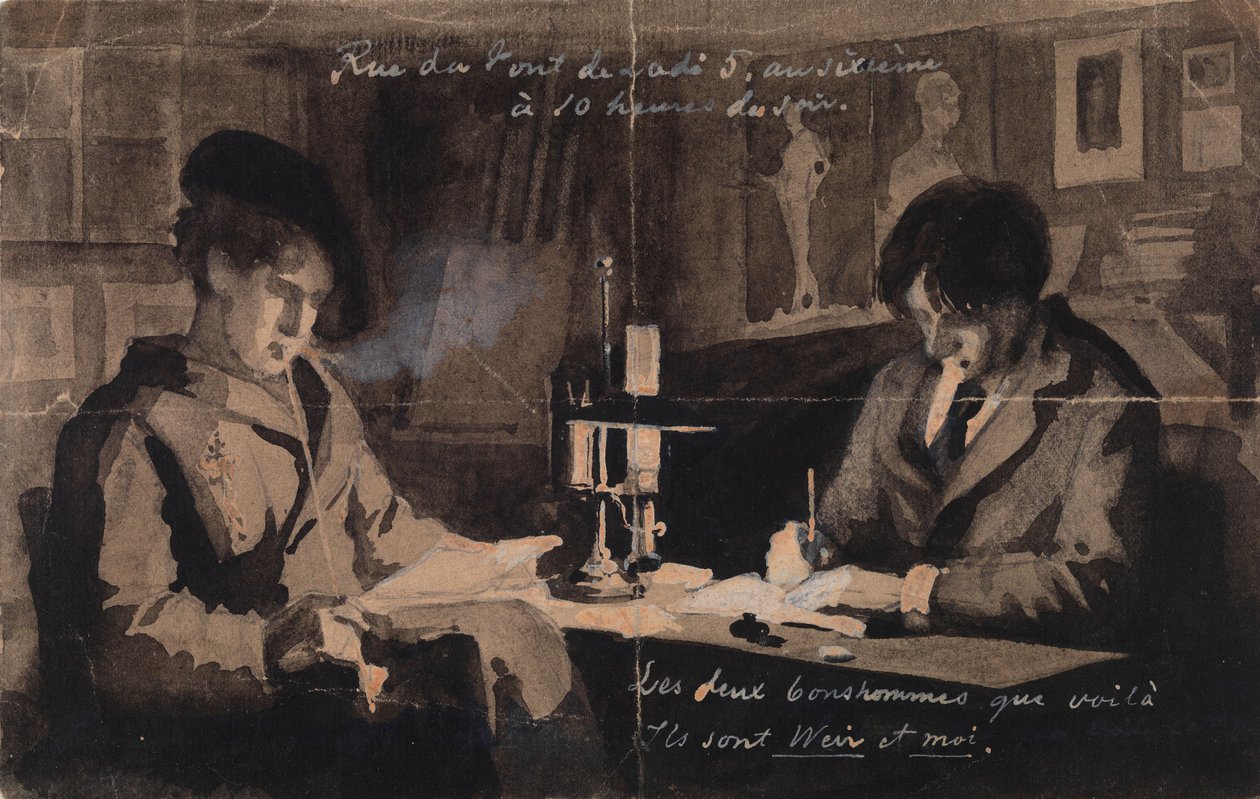 Julien Alden Weir en Albert Edelfelt in hun atelier aan de Rue du Pont de Lodi 5, Parijs door Albert Edelfelt