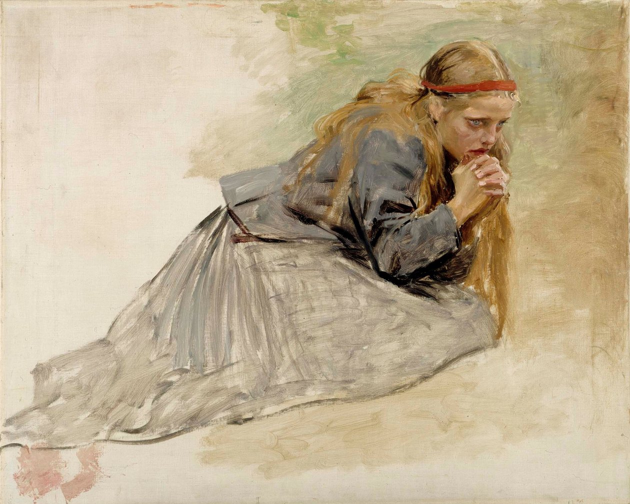 Maria Magdalena op haar knieën, studie voor het schilderij ‘Christus en Maria Magdalena’ door Albert Edelfelt
