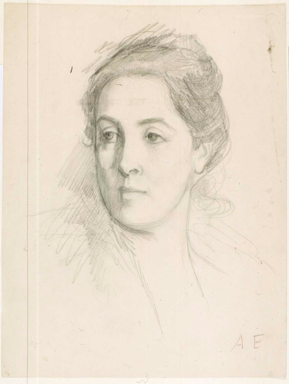 Portret van het hoofd van de vrouw van de kunstenaar, studie voor een schilderij door Albert Edelfelt