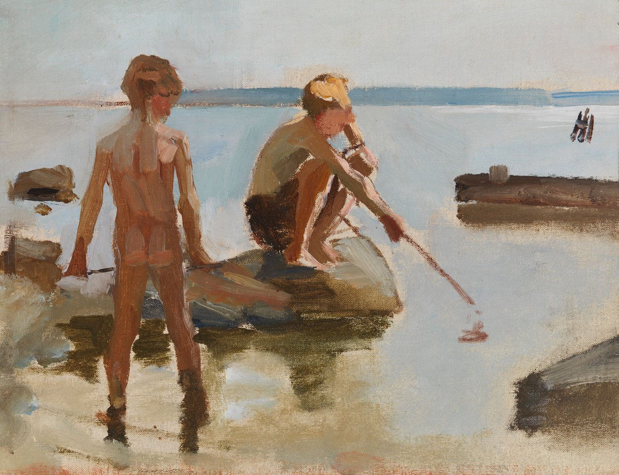 Schets van jongens die aan de kust spelen door Albert Edelfelt