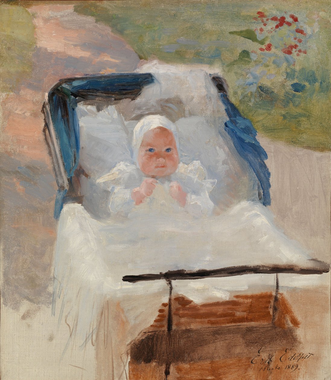 De zoon van de kunstenaar, Erik, in een kinderwagen door Albert Edelfelt