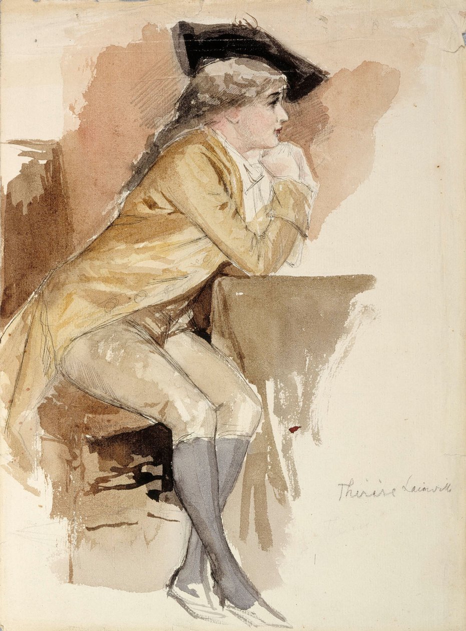 Thérèse Lainville, gekleed in 18e-eeuwse kleding door Albert Edelfelt