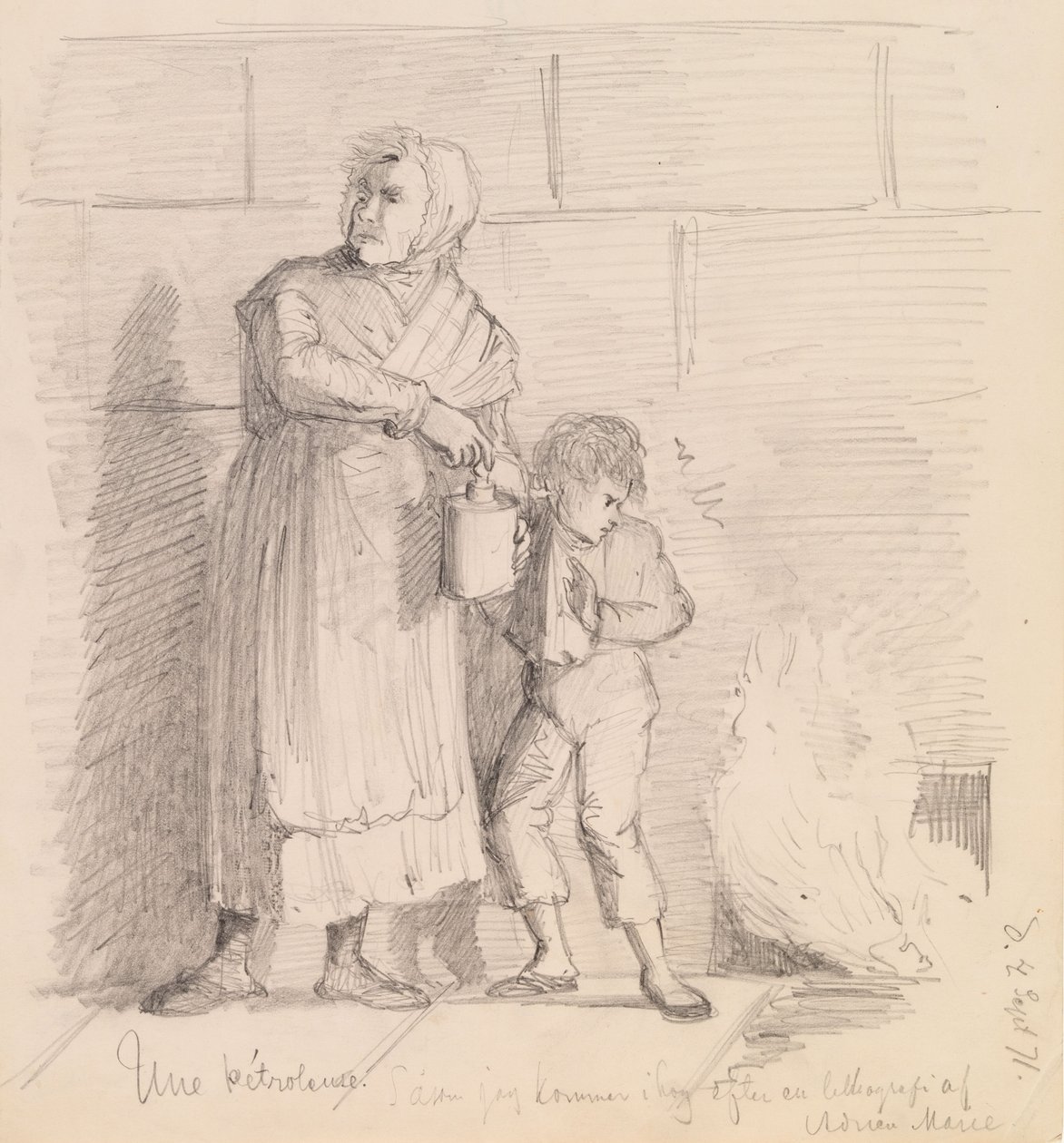 Une Pétroleuse, sketch naar een lithografie van Adrien Marie door Albert Edelfelt