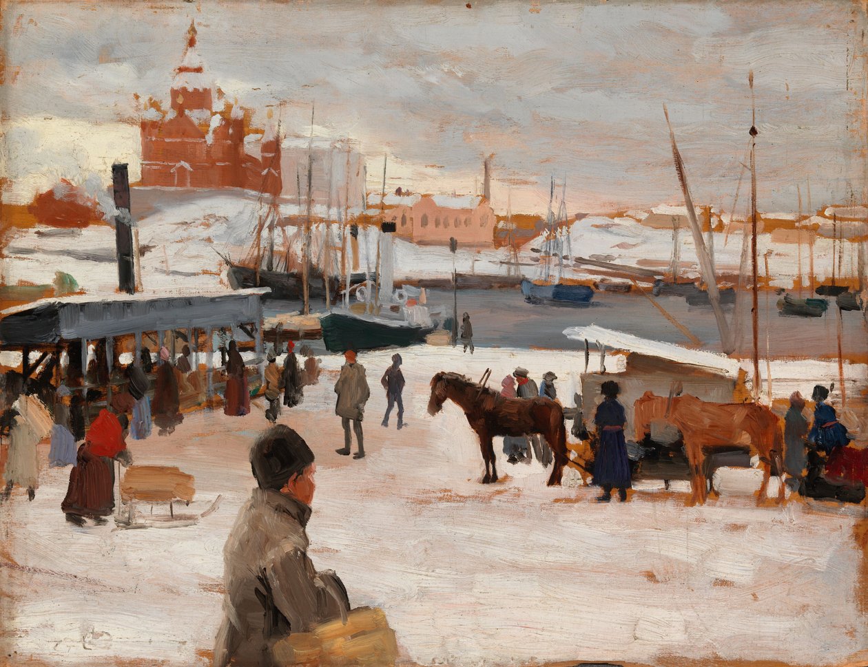 Winterdag op het marktplein van Helsinki, studie; schets voor ‘Winterdag op het marktplein van Helsinki’ door Albert Edelfelt