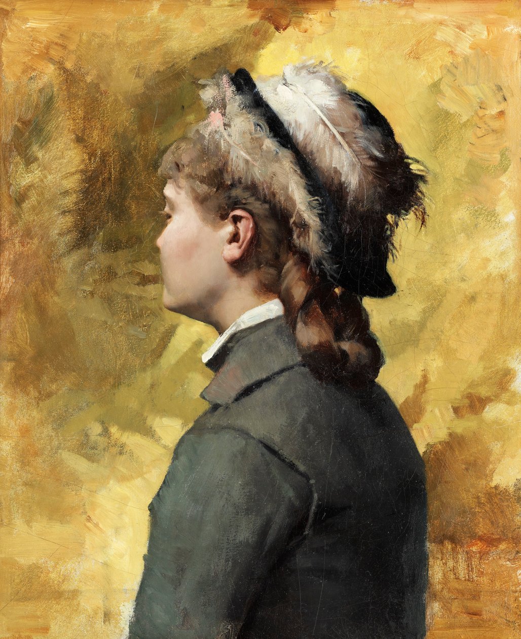 Jonge vrouw in grijs door Albert Gustaf Aristides Edelfelt
