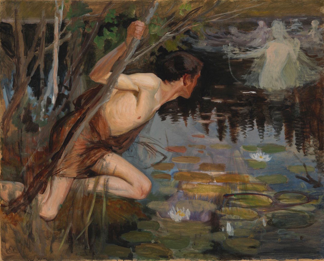 Jeugd en een zeemeermin, schets door Albert Edelfelt