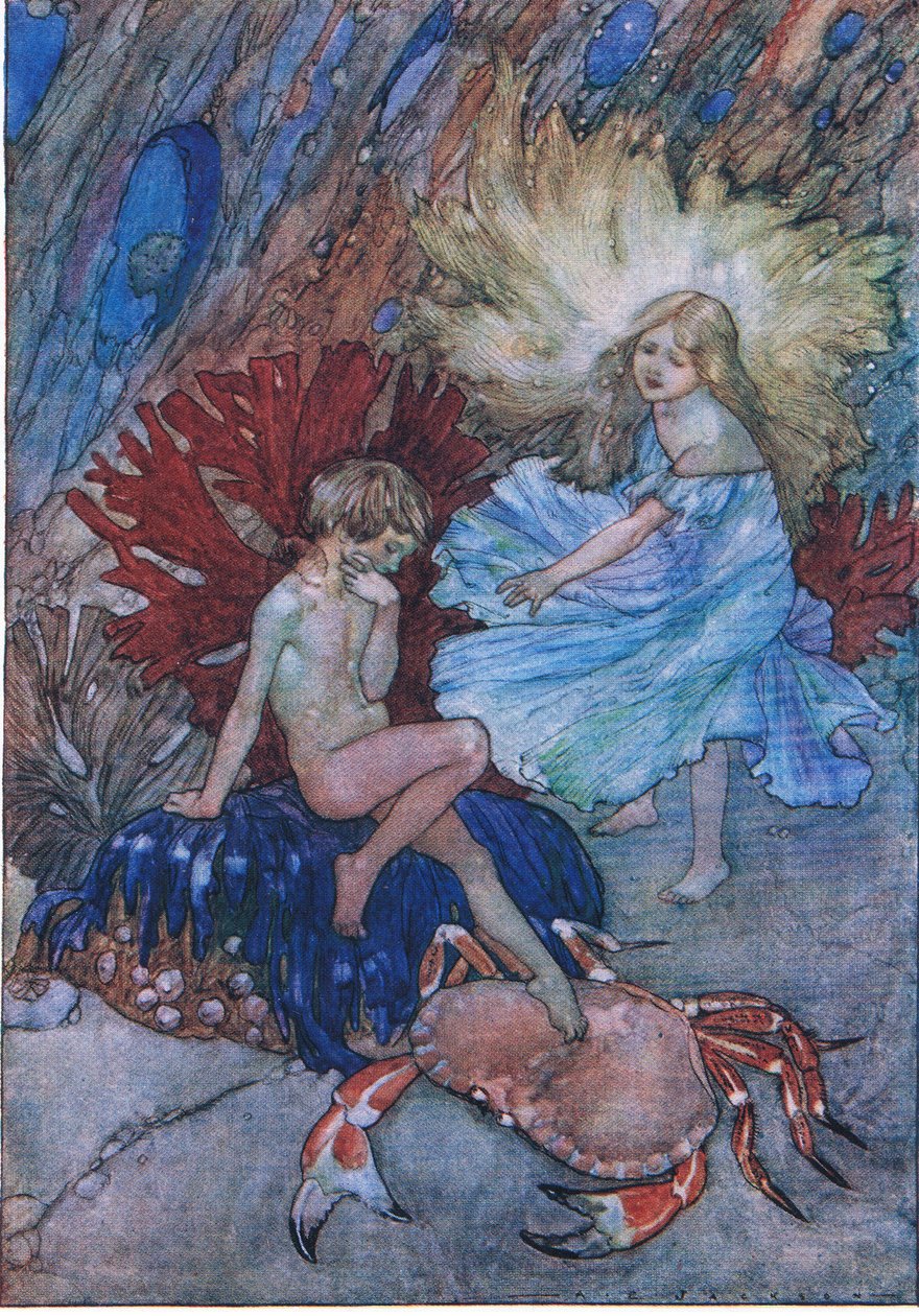 "Nee, prik die arme krab niet", uit The Water Babies uitgegeven door Humphrey Milford Oxford University Press, ca. 1930 door Albert Edward Jackson