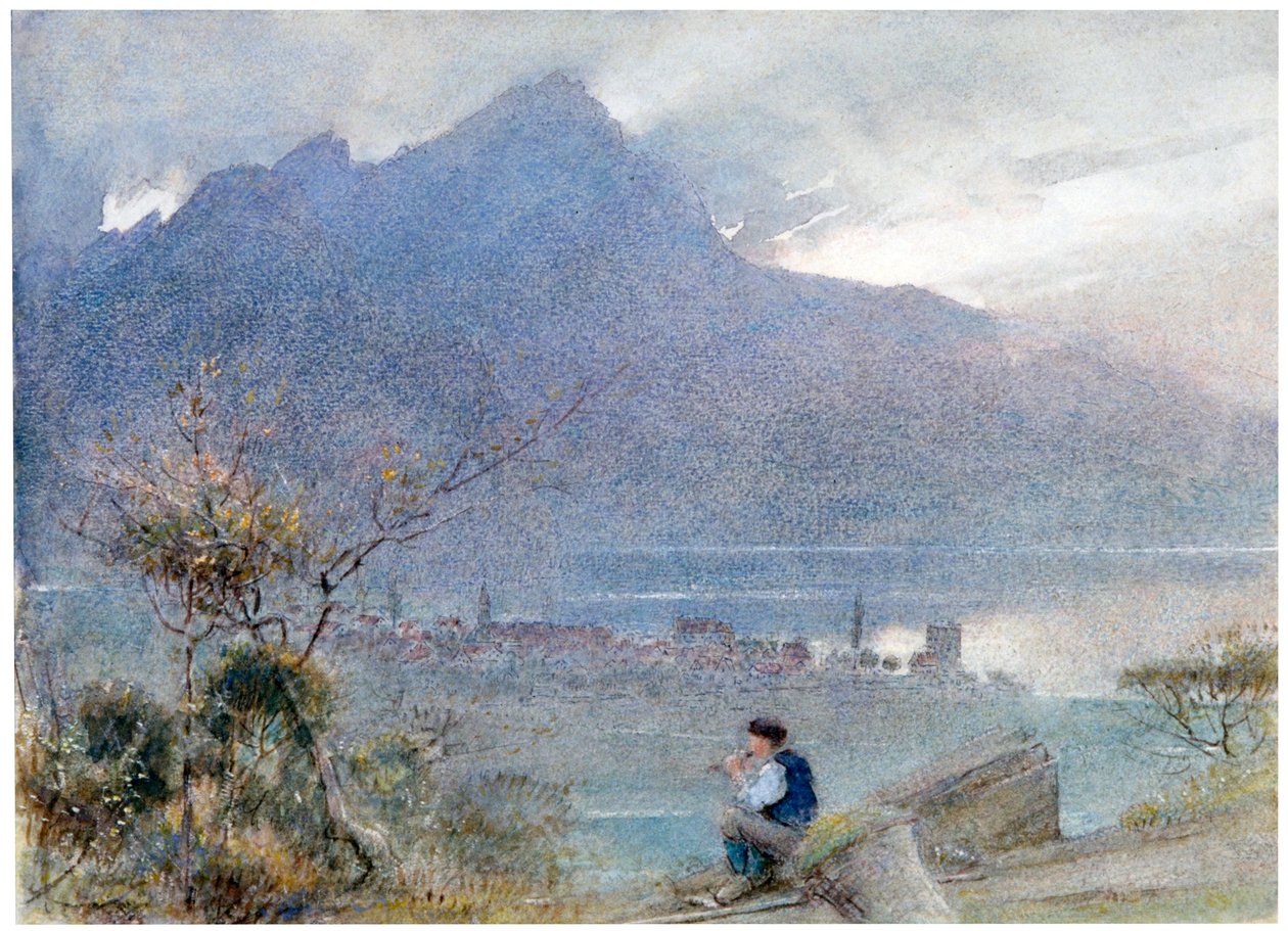 Stansstad en de Pilatus, Zwitserland, ca. 1865-1932 door Albert Goodwin