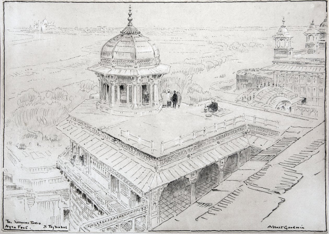 De Jasmijn Toren, Agra Fort & Taj Mahal door Albert Goodwin