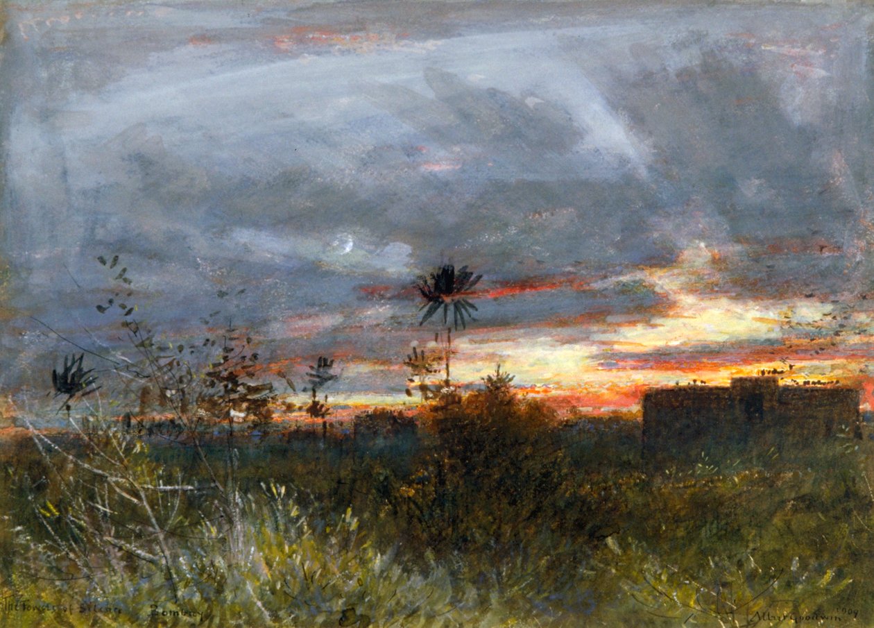 De Torens van Stilte, Bombay, 1909 door Albert Goodwin