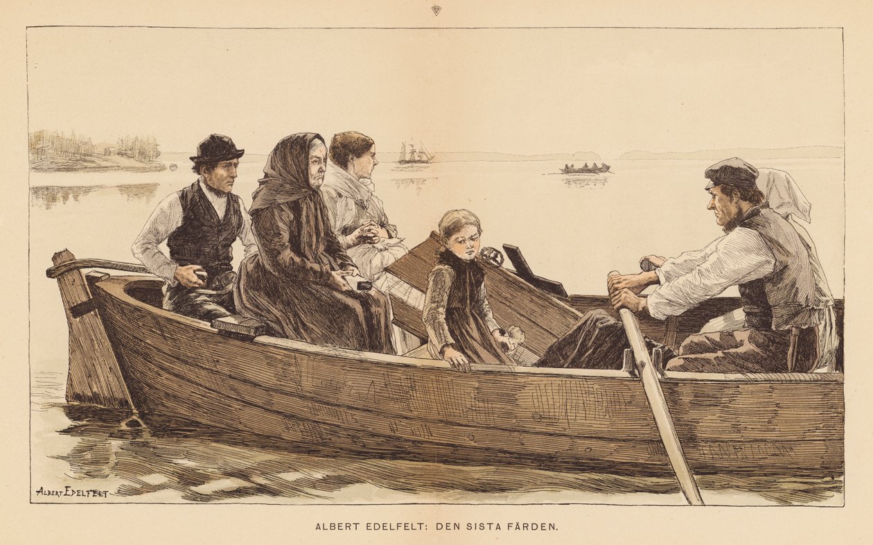 De laatste reis (kleurenlitho) door Albert Gustaf Aristides (after) Edelfelt
