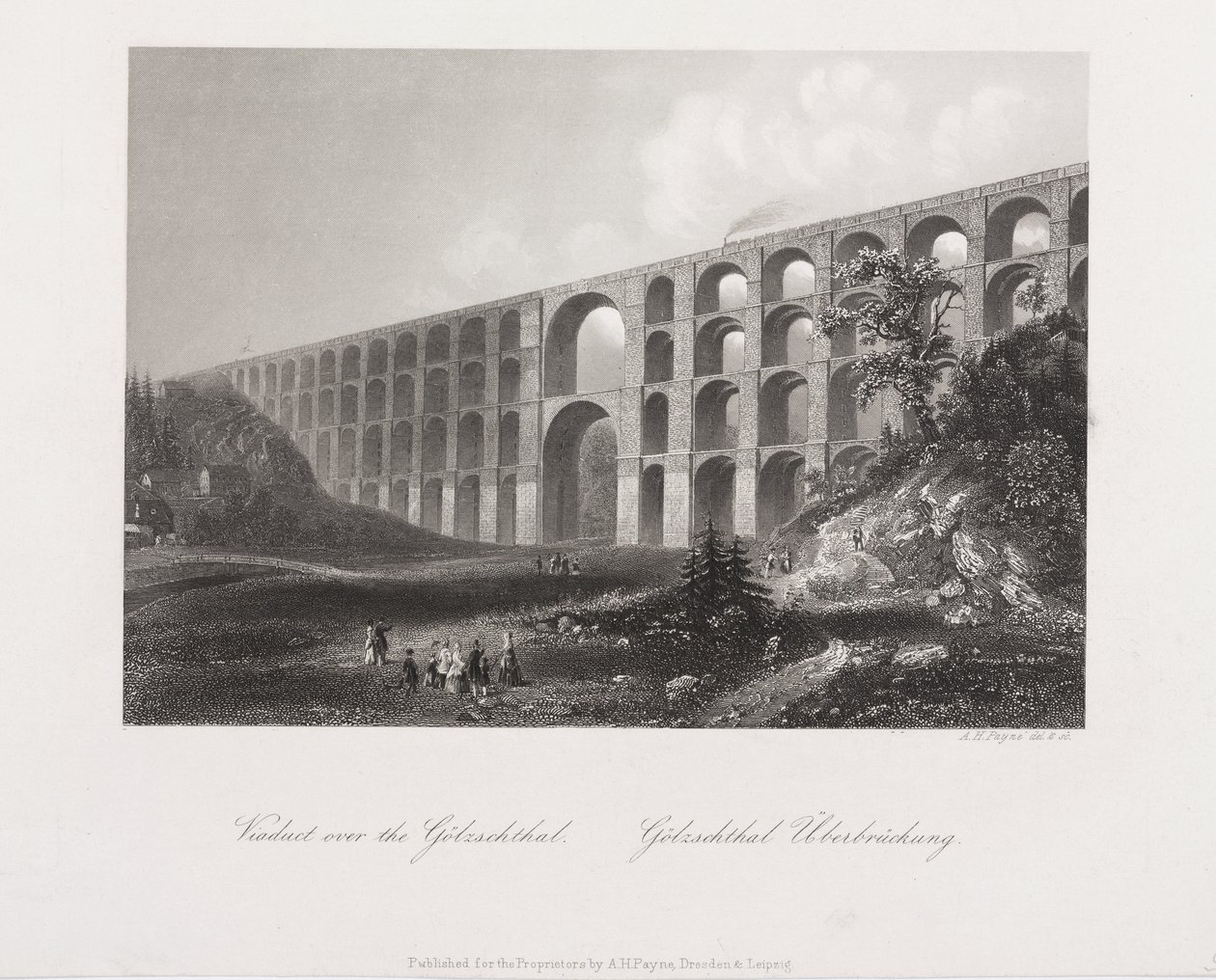Viaduct Over het Golzschthal, Saksen, ca. 1840 door Albert Henry Payne