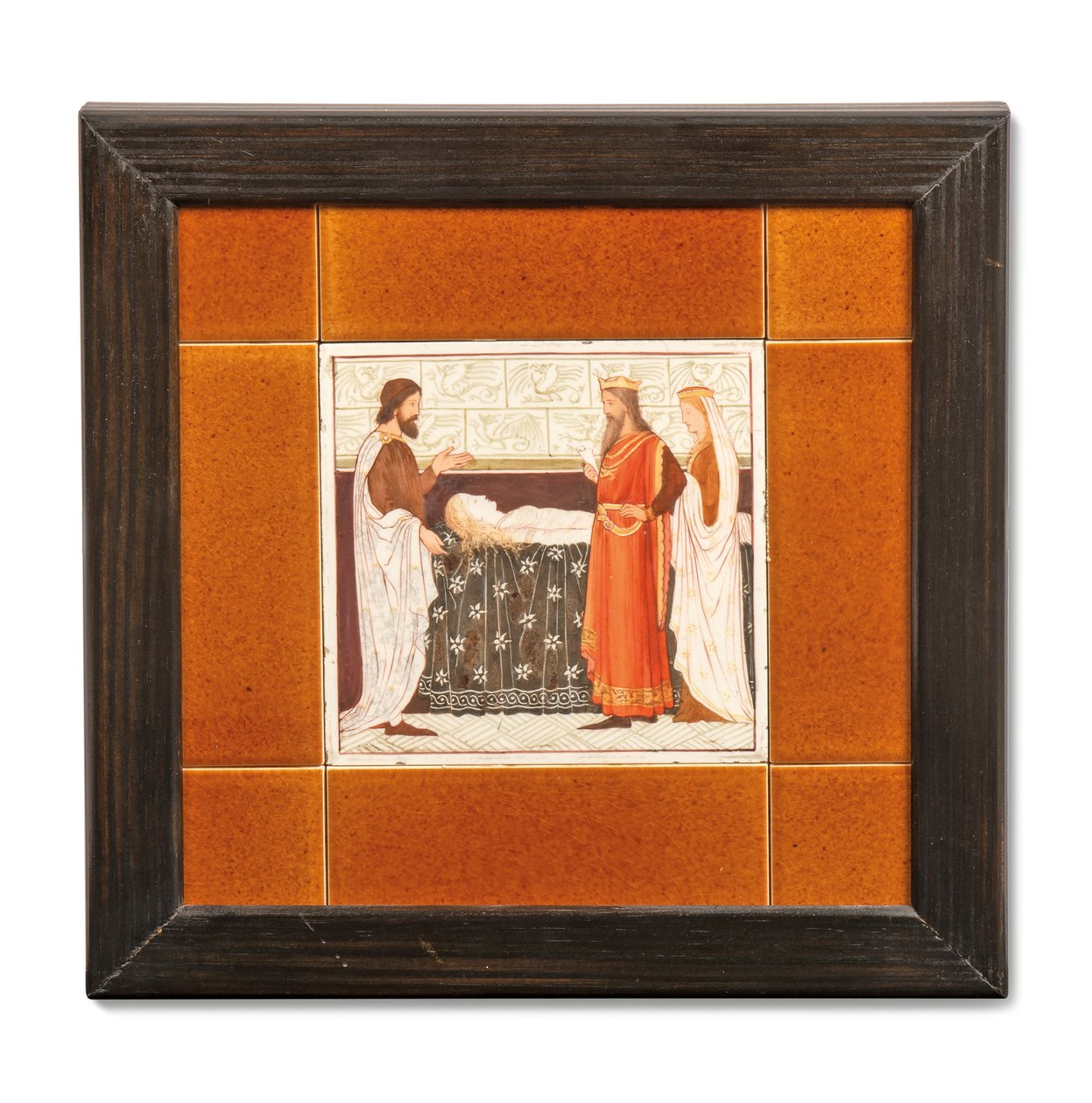 Tegel geschilderd met een middeleeuwse scène, c.1880-99 door Albert Joseph (attr.to) Moore