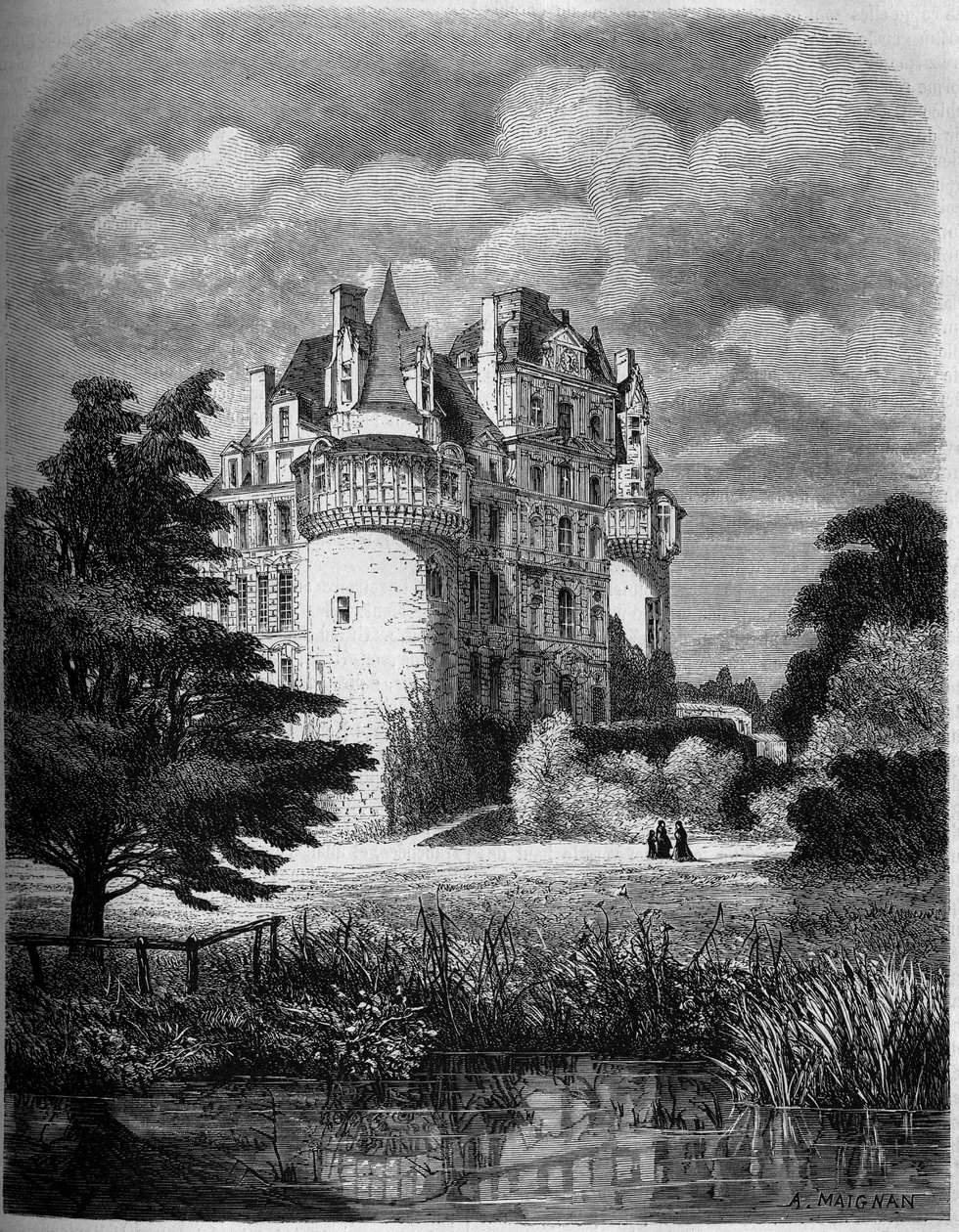Chateau de la Loire: buitenaanzicht van het Chateau de Brissac (Renaissance architectuur) door Albert Pierre Rene Maignan