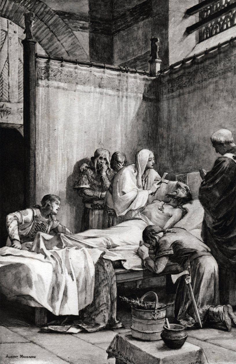 Dood van Clovis I van de Franken in Parijs op 27 november 511 - tekening door Albert Maignan (1845-1908) door Albert Pierre Rene Maignan
