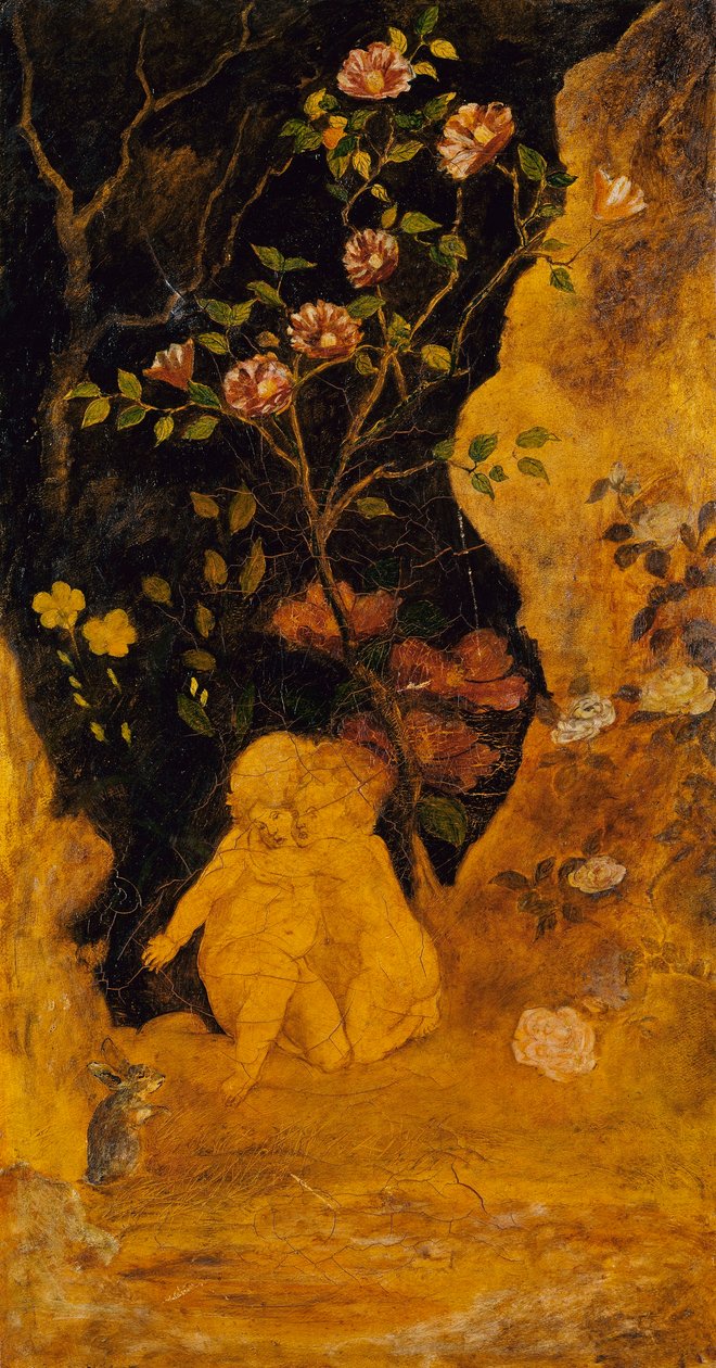 Paneel voor een scherm: Kinderen geschrokken van een konijn door Albert Pinkham Ryder