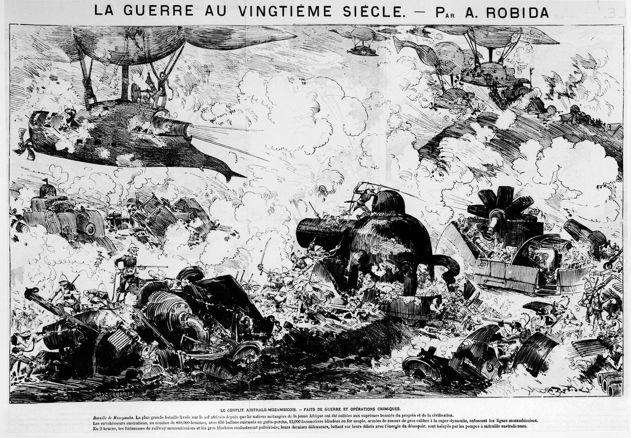 Anticipatie: Slag bij Mazayamba: het Australo-Mozambikaanse conflict, oorlogsvoering en chemische operaties - in "De Oorlog in de 20e eeuw" door A. Robida door Albert Robida