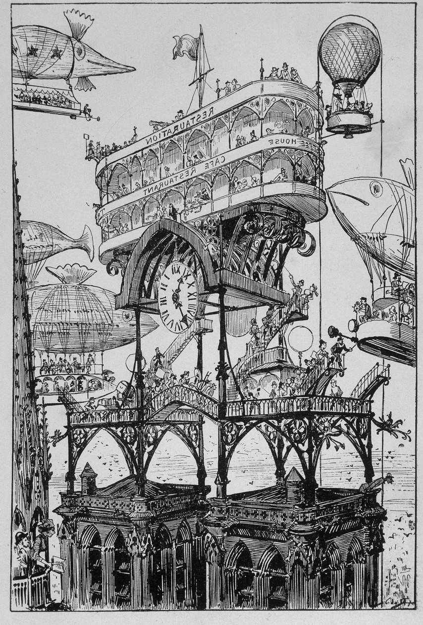 Internationaal Hotel bovenop de Arc de Triomphe - in De 20e eeuw door Robida door Albert Robida