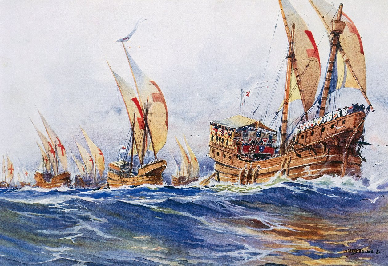 Franse schepen van koning Lodewijk IX tijdens de achtste kruistocht in 1268 door Albert Sébille
