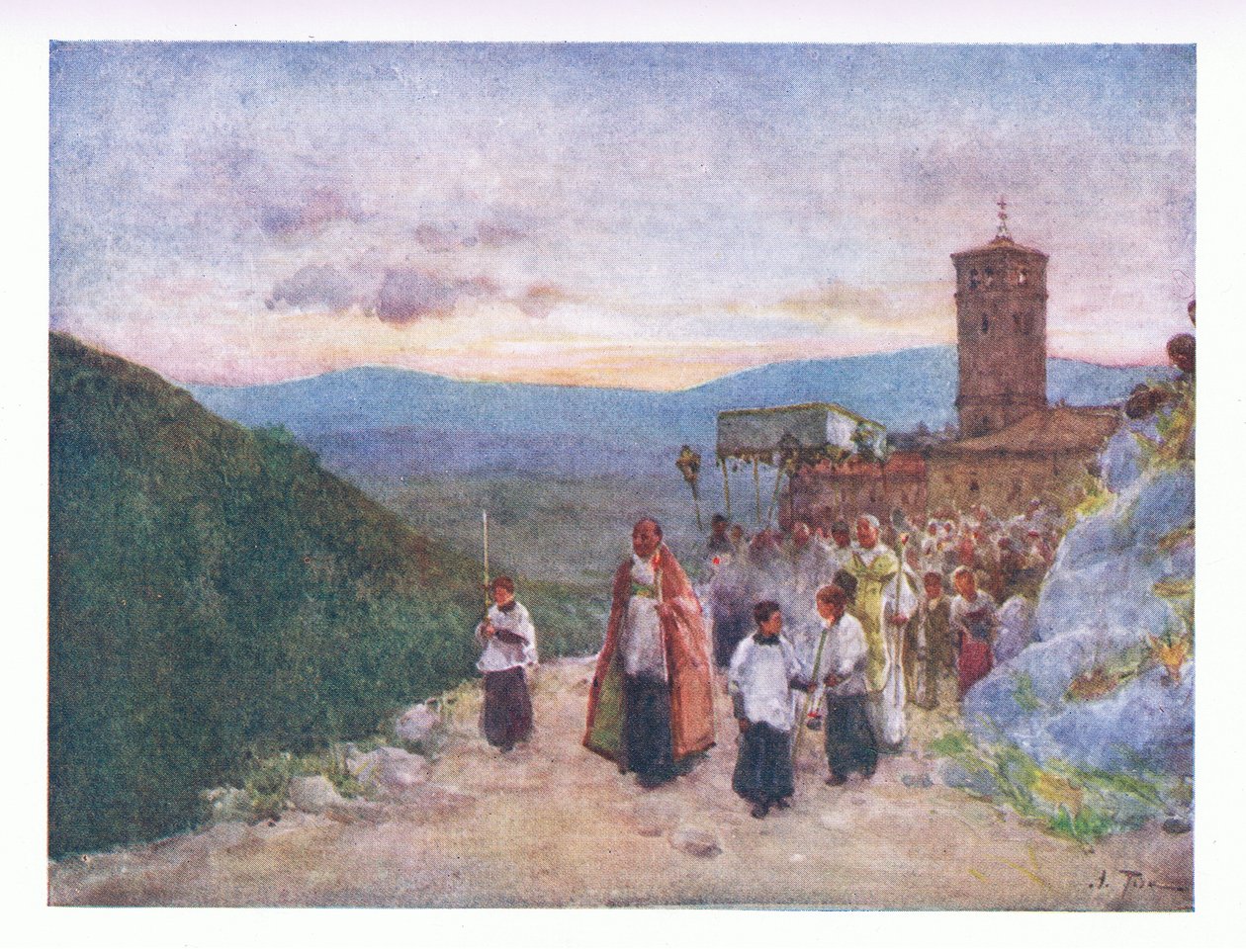 Processie met de hostie in Subiaco, uit Rome gepubliceerd door A & C Black Ltd, 1925 door Alberto Pisa