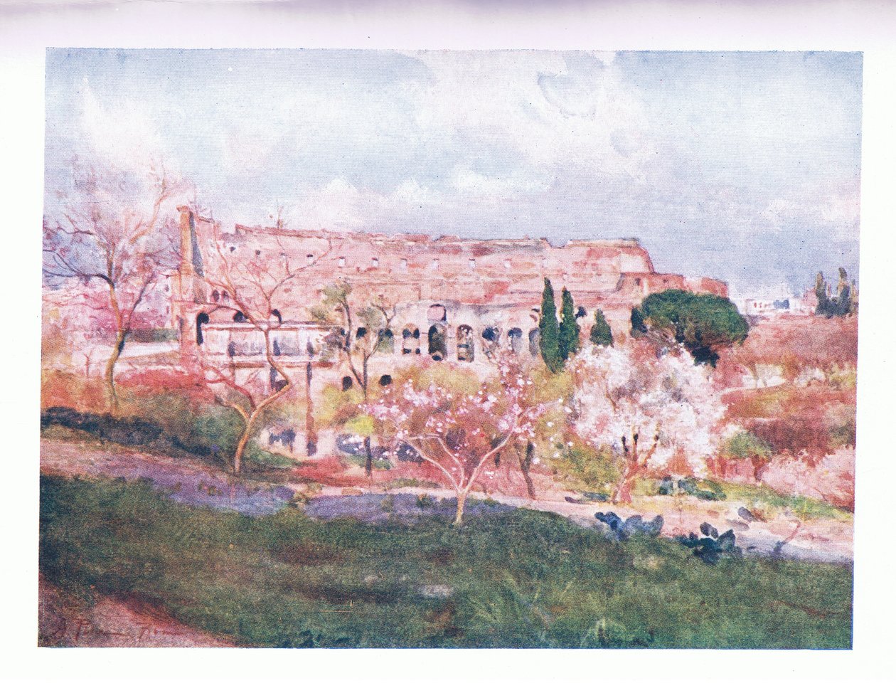 Het Colosseum op een lentedag, uit Rome gepubliceerd door A & C Black Ltd, 1925 door Alberto Pisa