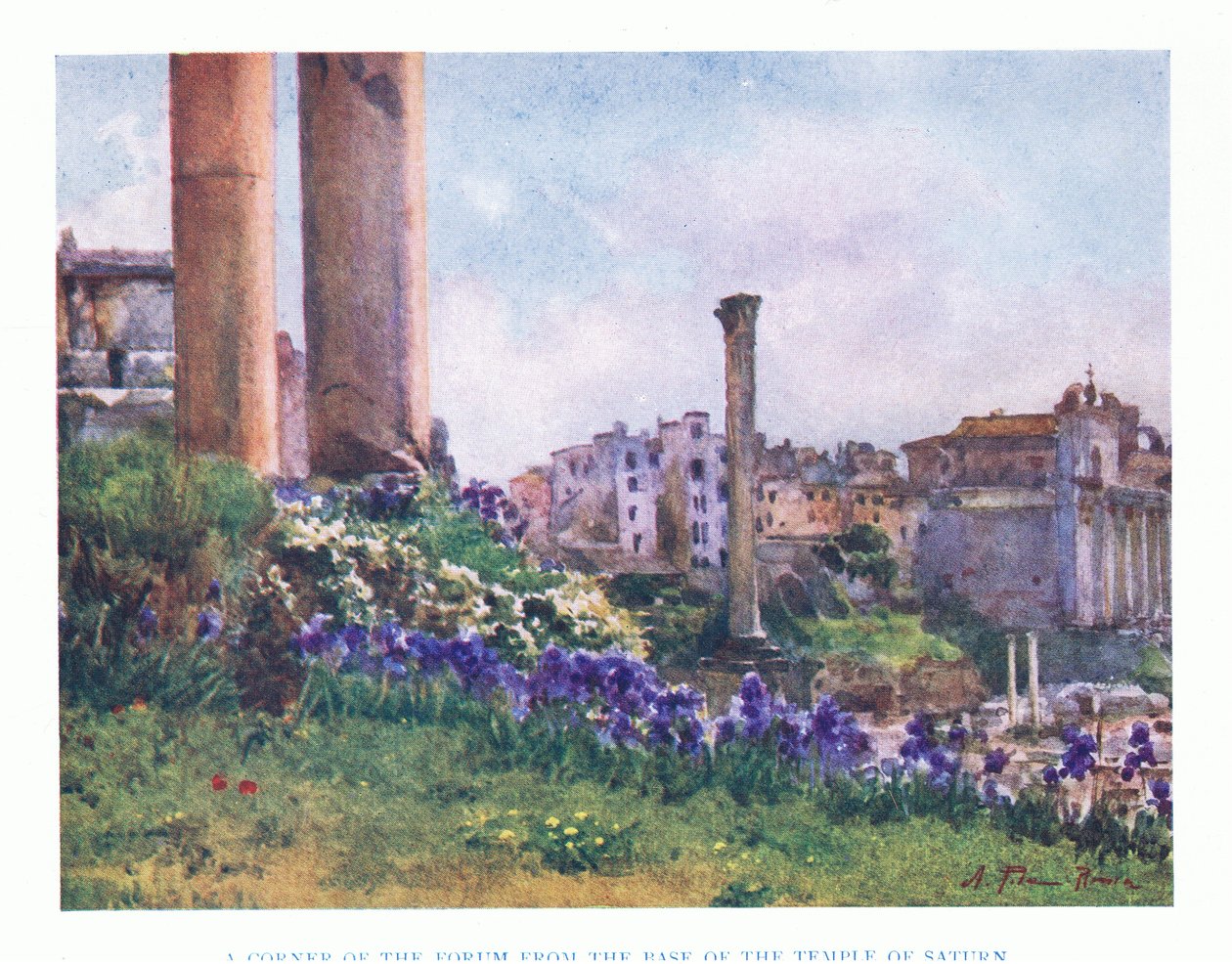 De hoek van het Forum, vanaf de basis van de Tempel van Saturnus, uit Rome gepubliceerd door A & C Black Ltd, 1925 door Alberto Pisa