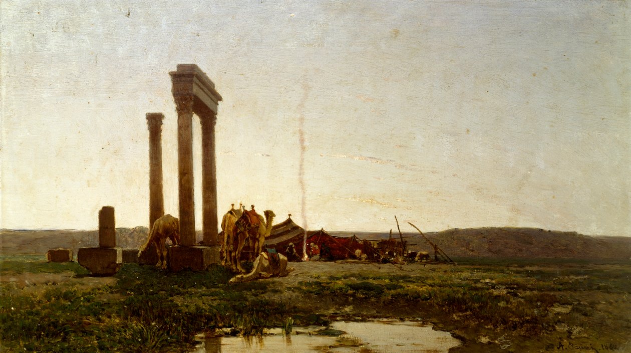 Klassieke ruïnes in de woestijn door Alberto Pasini