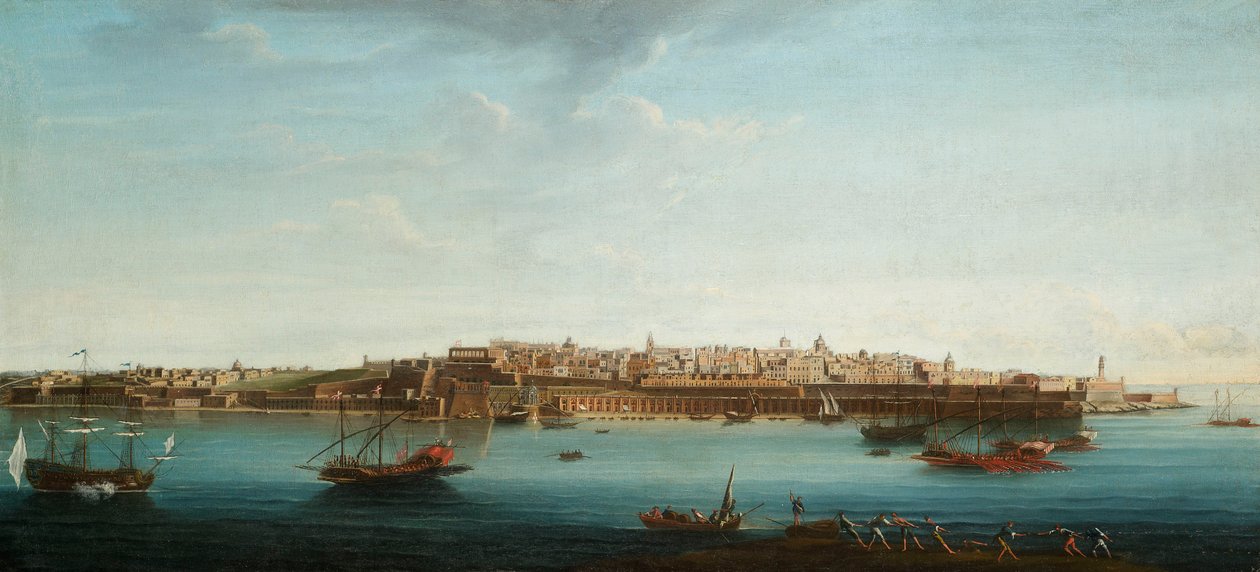 Een van een set van zeven uitzichten op Valletta, Malta en omgeving, c.1753 door Alberto Pullicino