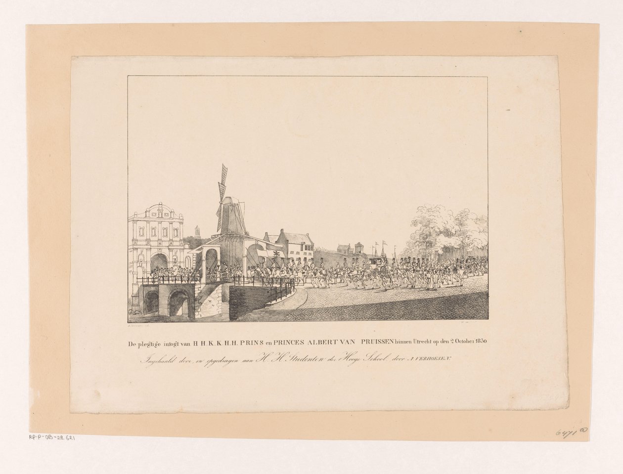 Intocht van Prinses Marianne en haar man Prins Albert te Utrecht, 1830 door Albertus Verhoesen