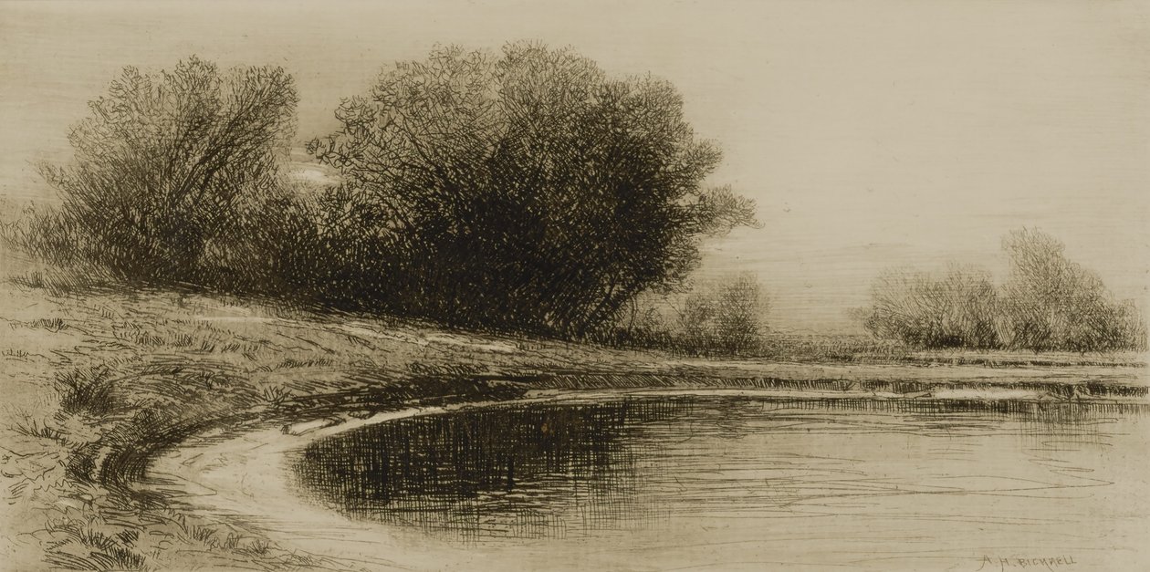 Vijver en bomen door Albion Harris Bicknell