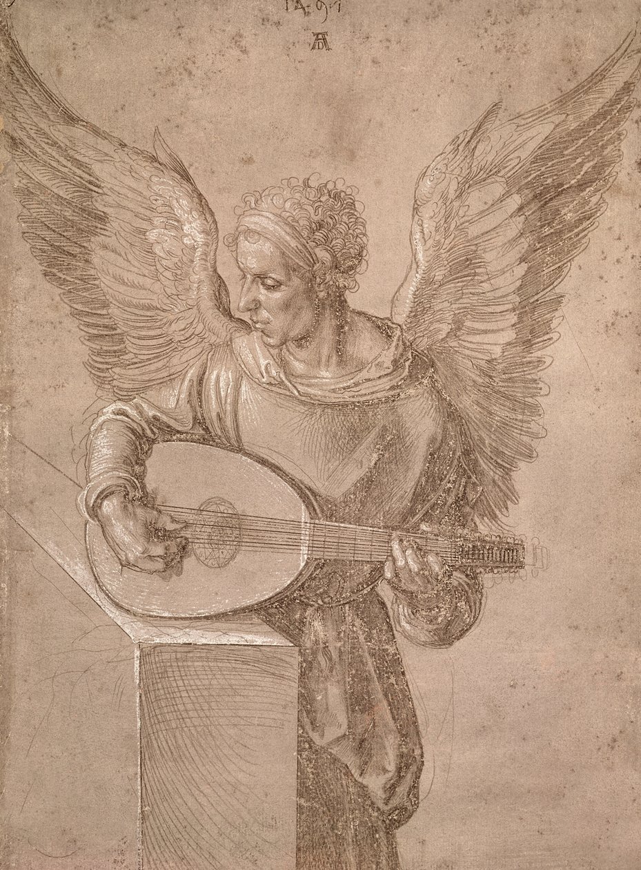 Engel die een luit bespeelt, 1491 door Albrecht Dürer