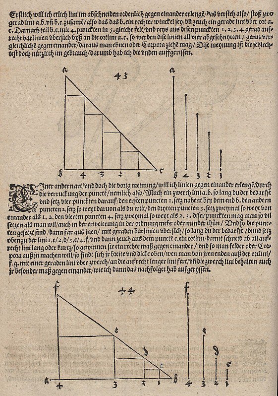 Grafisch beeld van een lineaire functie en een exponentiële functie door Albrecht Dürer