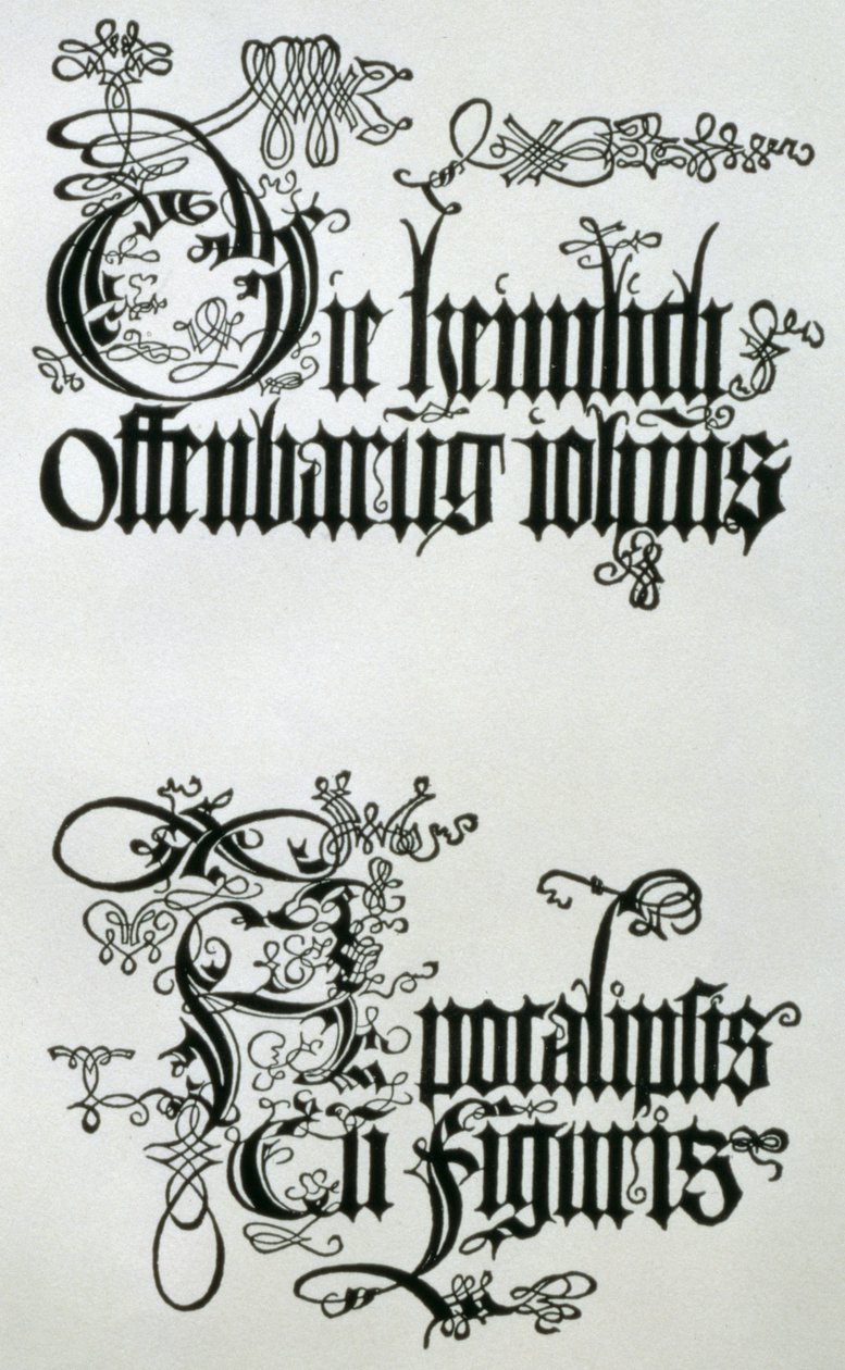 Inscripties in Gotisch schrift, de onderste van de titelpagina van 