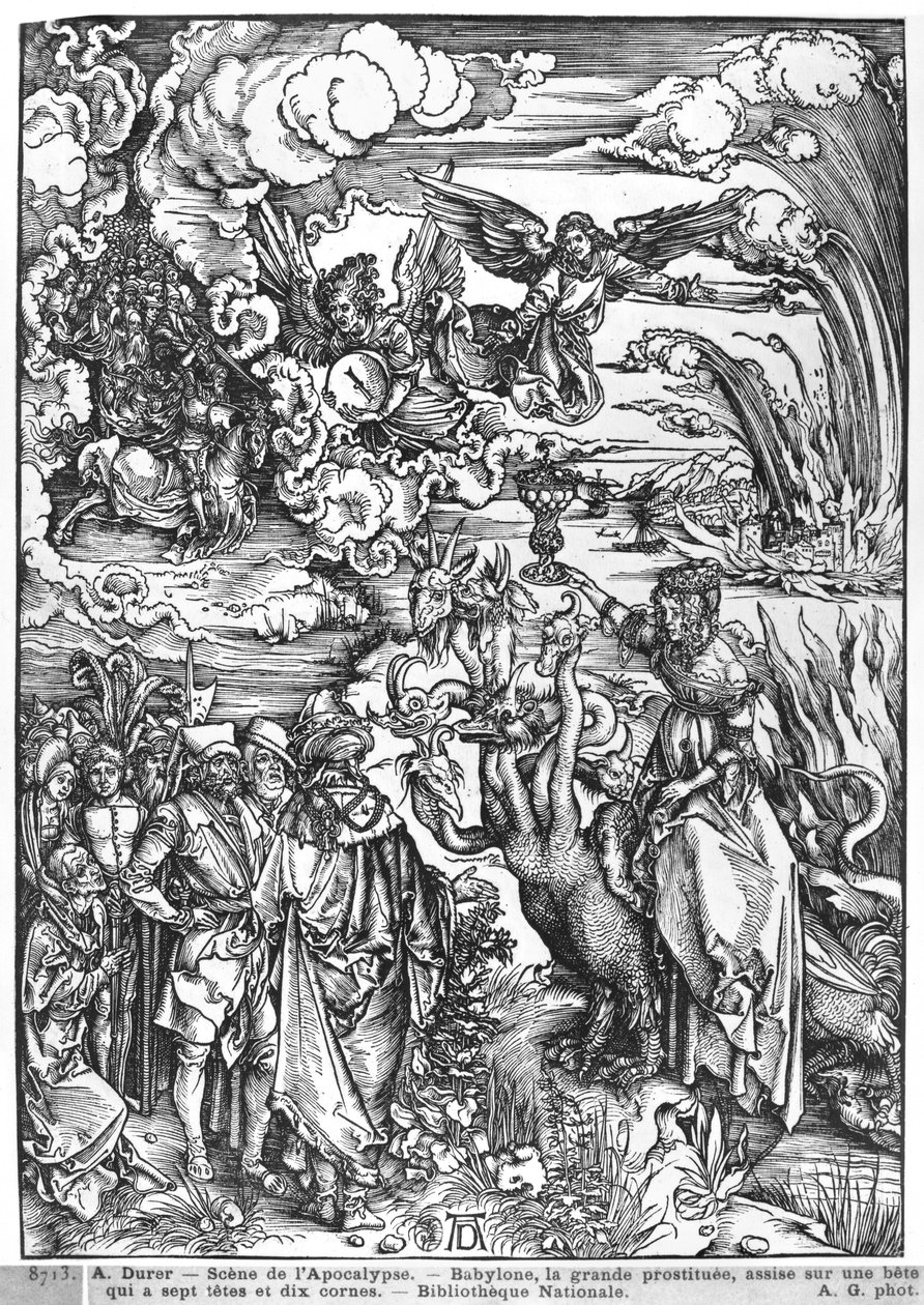 Scène uit de Apocalyps, de grote Babylonische hoer door Albrecht Dürer