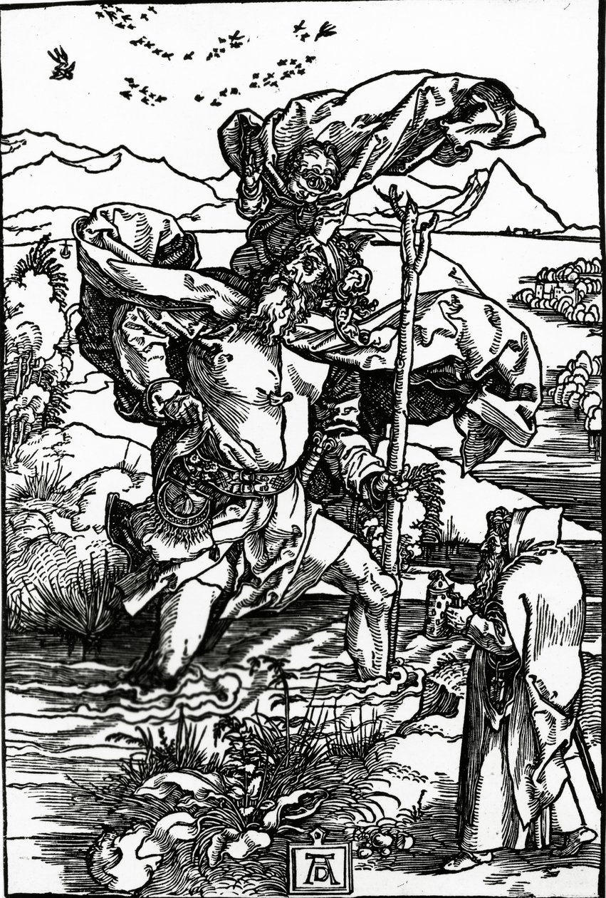 St. Christoffel met de vlucht van vogels, c.1503-4 door Albrecht Dürer