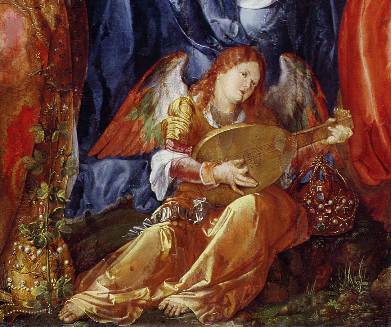 Het feest van de rozenkransen, detail van de engel muzikant, 1506 (detail) door Albrecht Dürer
