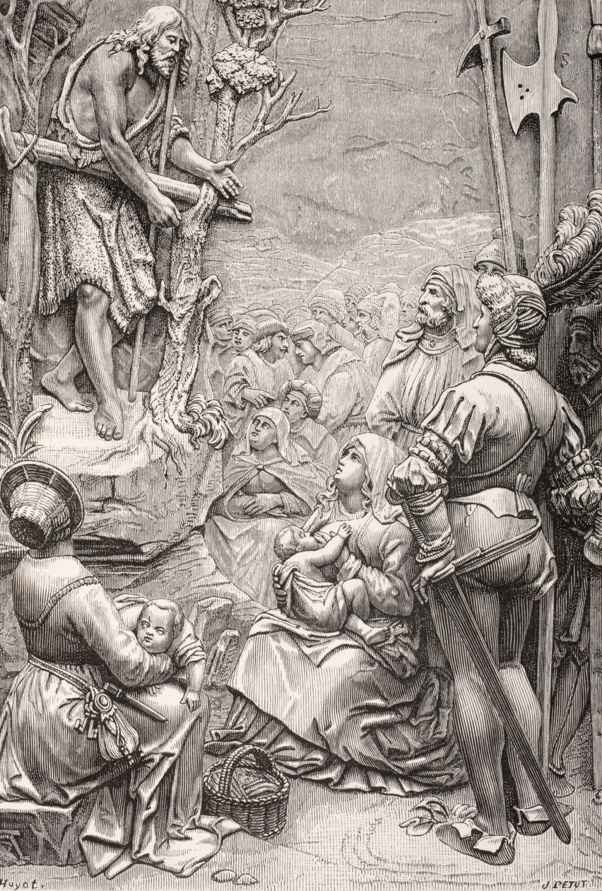 Sint Johannes de Doper die predikt in de woestijn (gravure) door Albrecht (after) Durer or Duerer