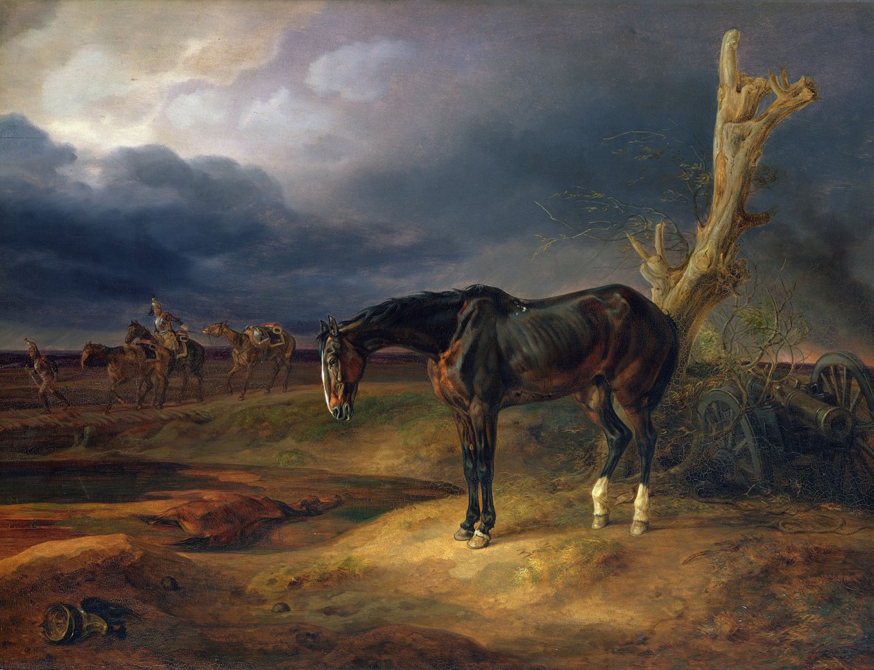 Paard zonder eigenaar op het slagveld bij Moshaisk in 1812 door Albrecht Adam