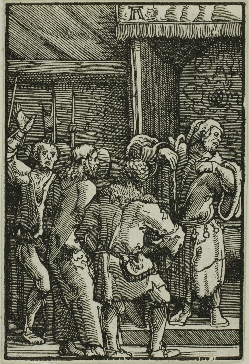 Christus voor Kajafas, uit De val en verlossing van de mens door Albrecht Altdorfer